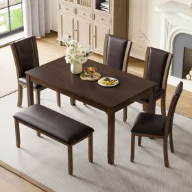 6-Piece Dining Table Set with Bench and Chairs, Wooden dining table set for 6 people, Farmhouse Rustic Style 6 Person Dining Table Set for Dining