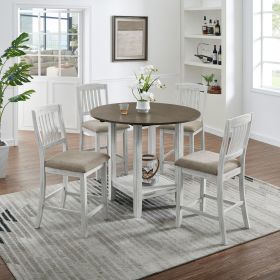 Foldable leaf dining table with storage space, 4-person dining table with 4 chairs, suitable for small restaurants and living rooms, space-saving